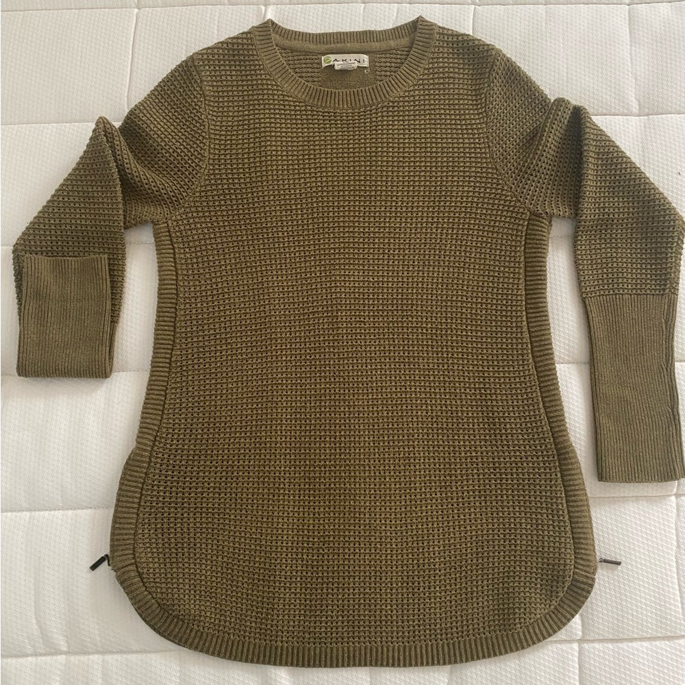 Textured olive side zips sweater
